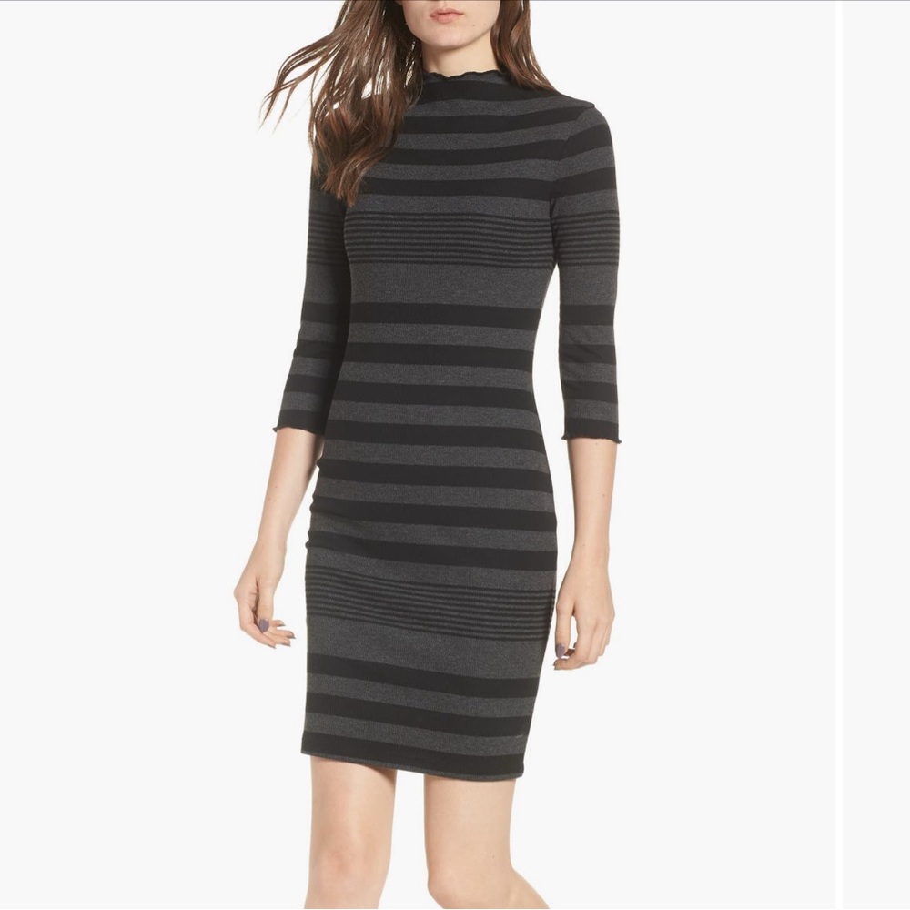 Socialite Nordstrom Black Gray Striped Mini Dress M